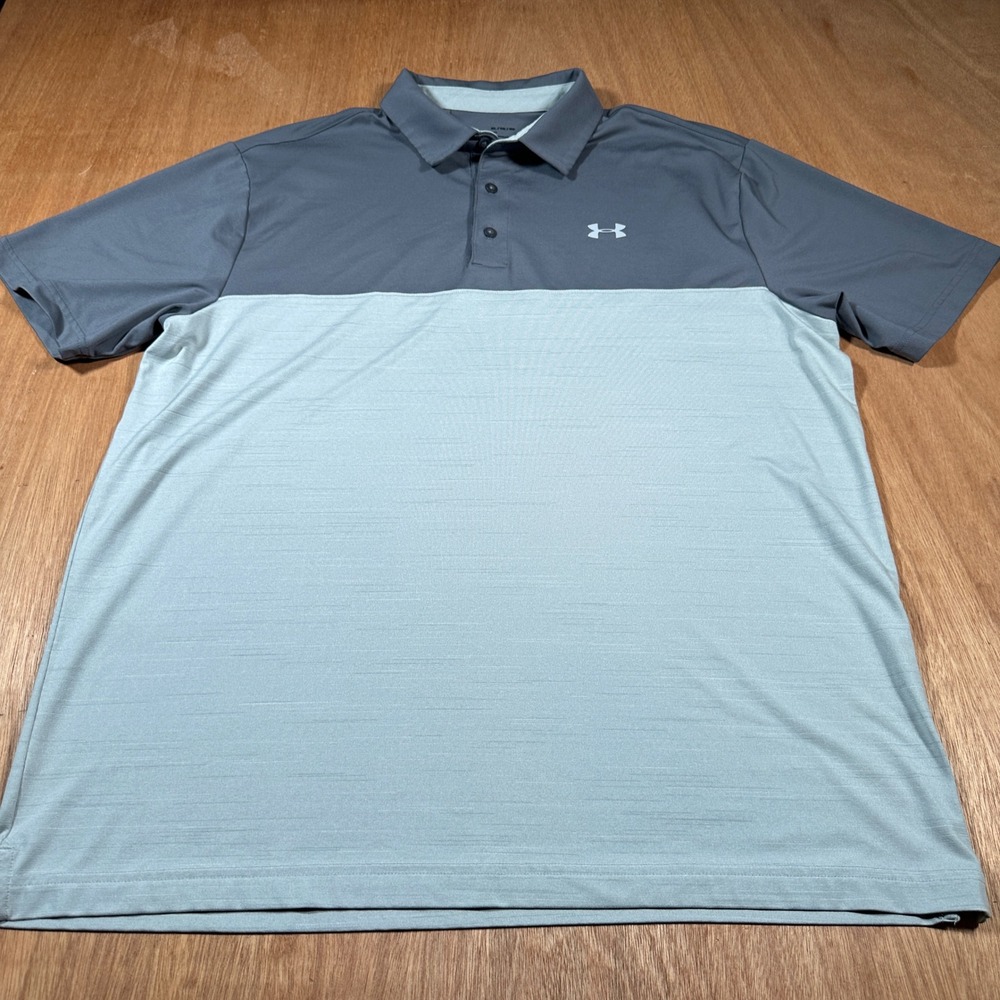 Under Armour Polo Shirt Mens XL Grey HeatGear Colorblock Golf Short Sleeve